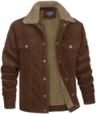 Yhfdflbs Men's Corduroy Jacket Military Cargo Sherpa Trucker